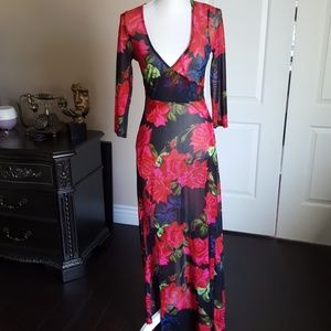 NWOT black and red rose sheer dress